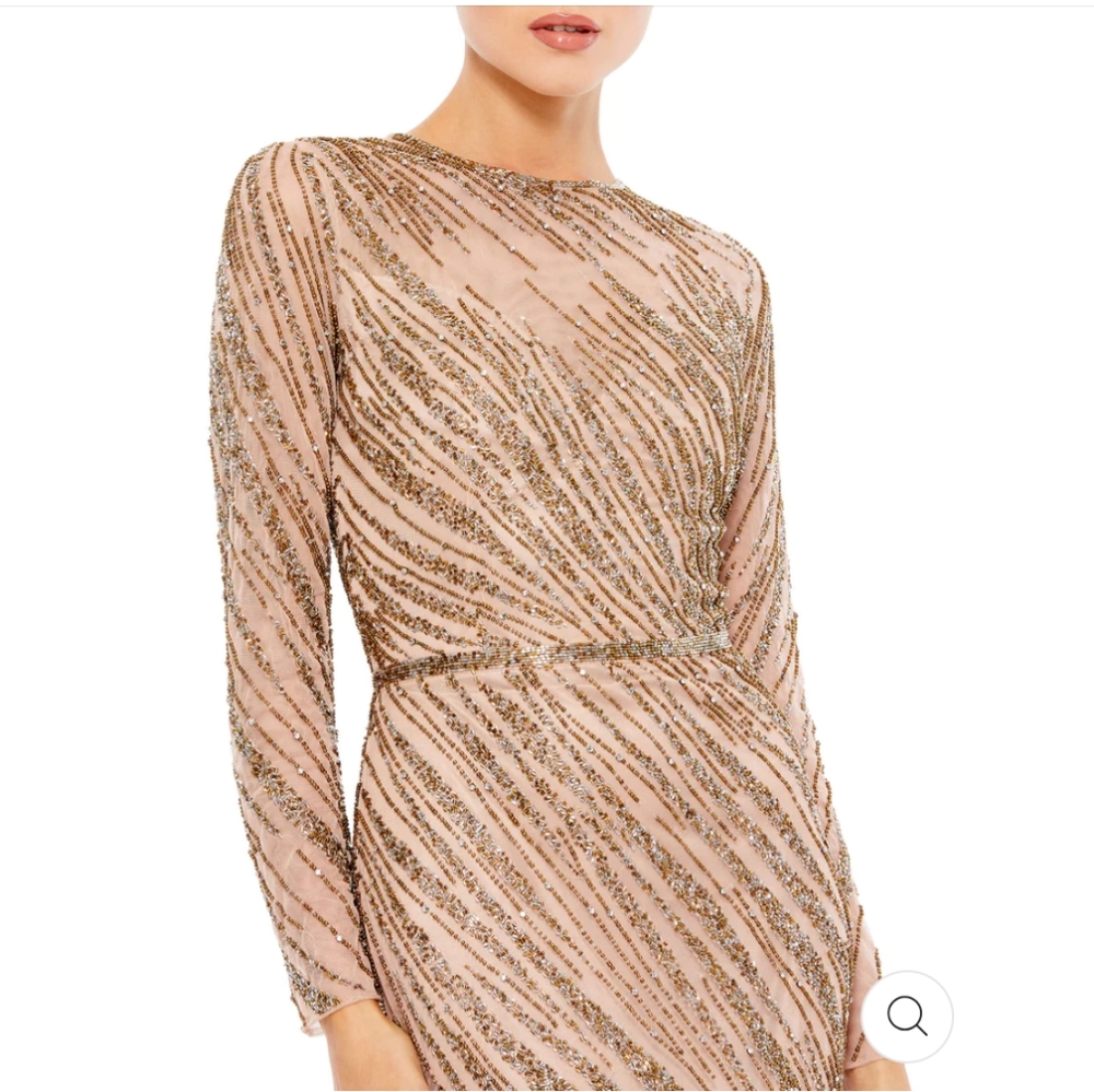 Mac Duggal Long sleeve Beaded Column Gown Mocha Size 6
